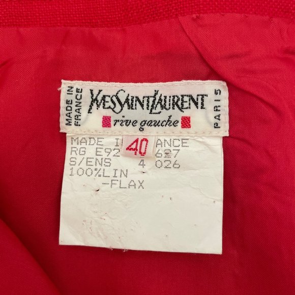 Vintage Yves Saint Laurent Skirt Suit 10 Red Double Breasted Blazer Gold Buttons - Picture 13 of 14